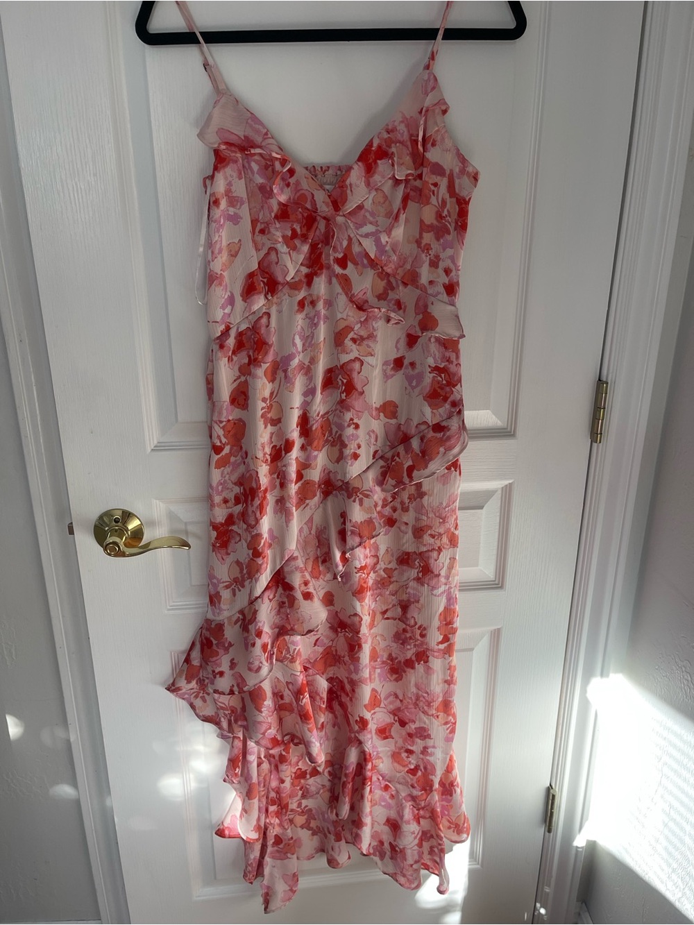 Floral Ruffle Slip Dress in Pink and Coral